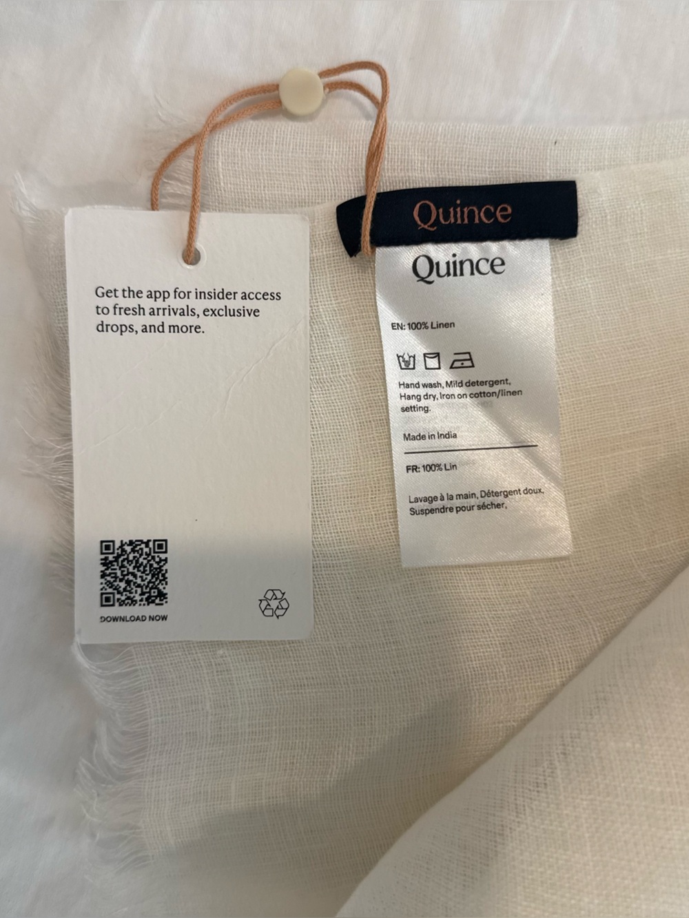 New Quince 100% European Linen Scarf White 28" W x 80" L - Picture 8 of 10